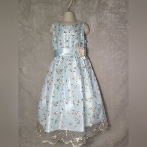 Jayne Copeland Light Blue Floral Girls 6X Dress with Embroidery